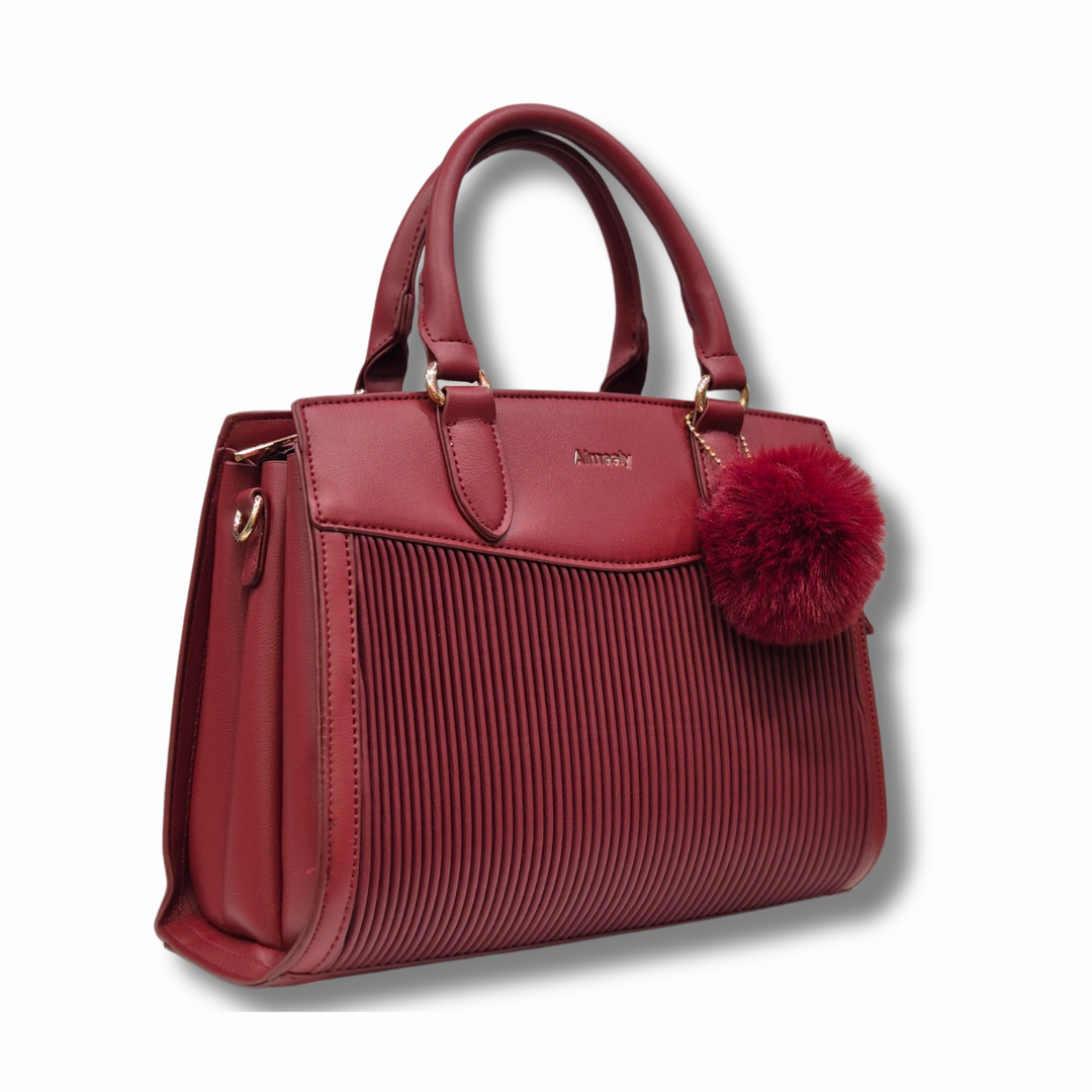 Almeely Large Women Meroon Handbag plush ball