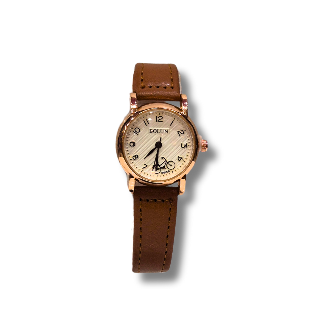 Bolun Women’s Watch - Small Round Dial with Brown Strap