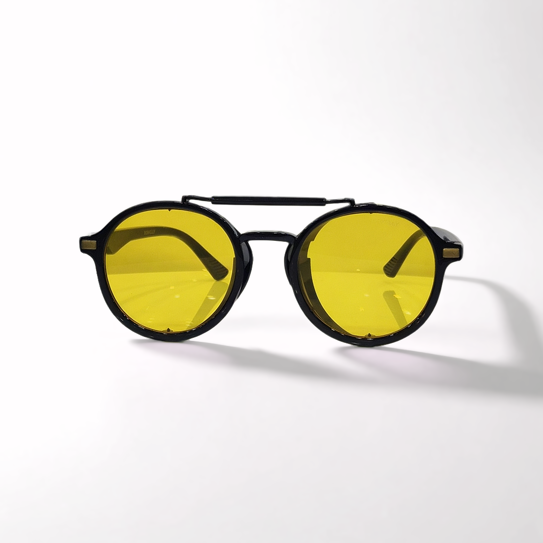 Bobkelly Amber Color Night Vision Round Sunglasses with Foldable Side Protection