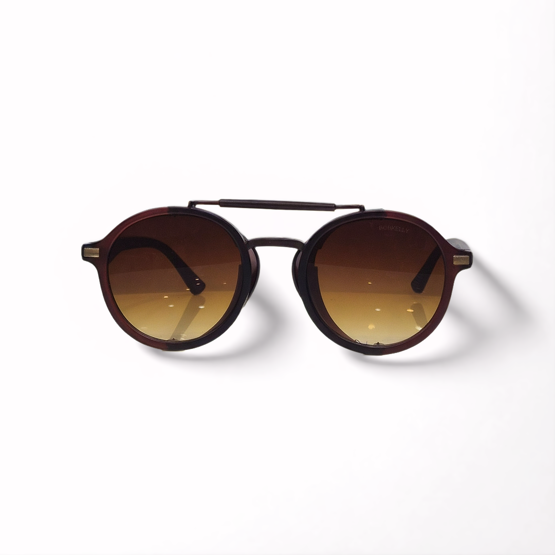 Bobkelly Round Brown Sunglasses with Side Protection