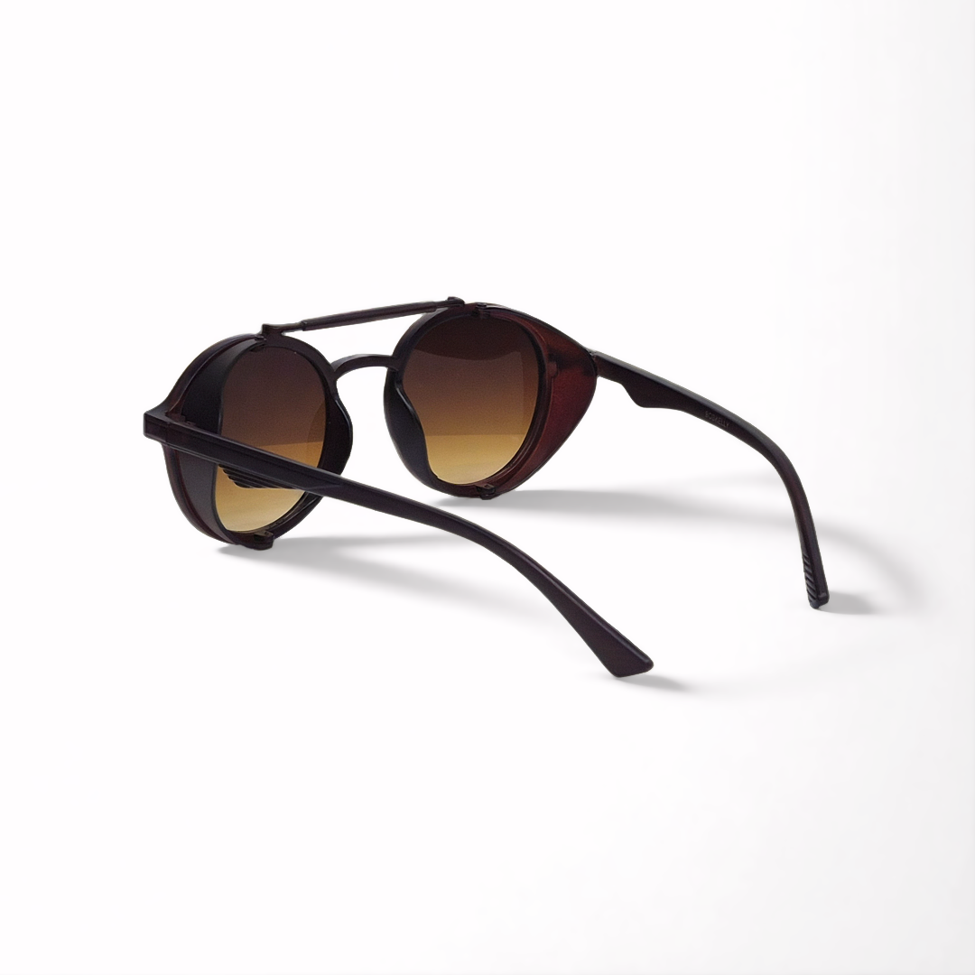 Bobkelly Round Brown Sunglasses with Side Shields