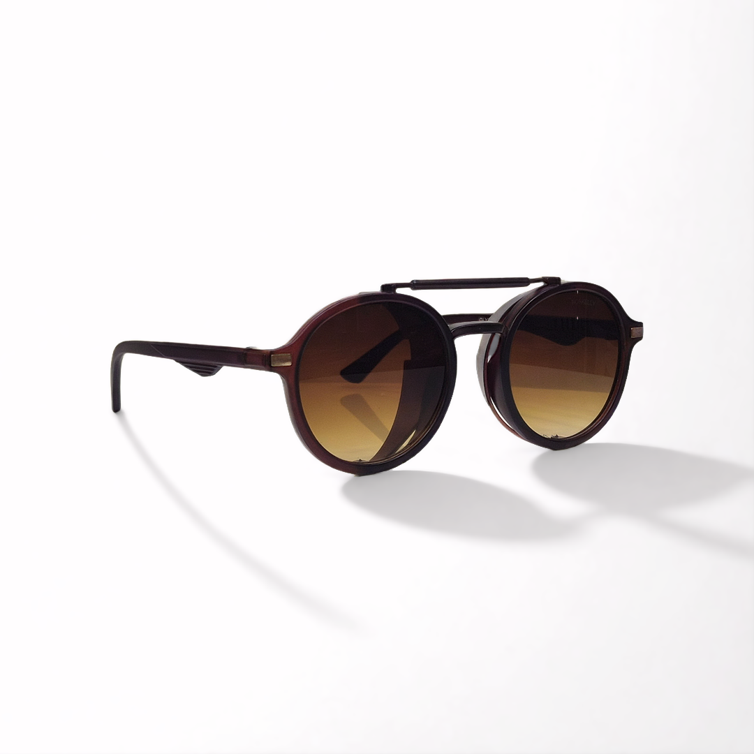 Bobkelly Round Sunglasses with Double Bridge & Side Shields